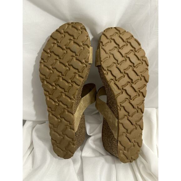 Yokono Women’s Suede Brown Tan Leather Wedge Sandals Slip On Sz 8 Spain - Picture 5 of 6